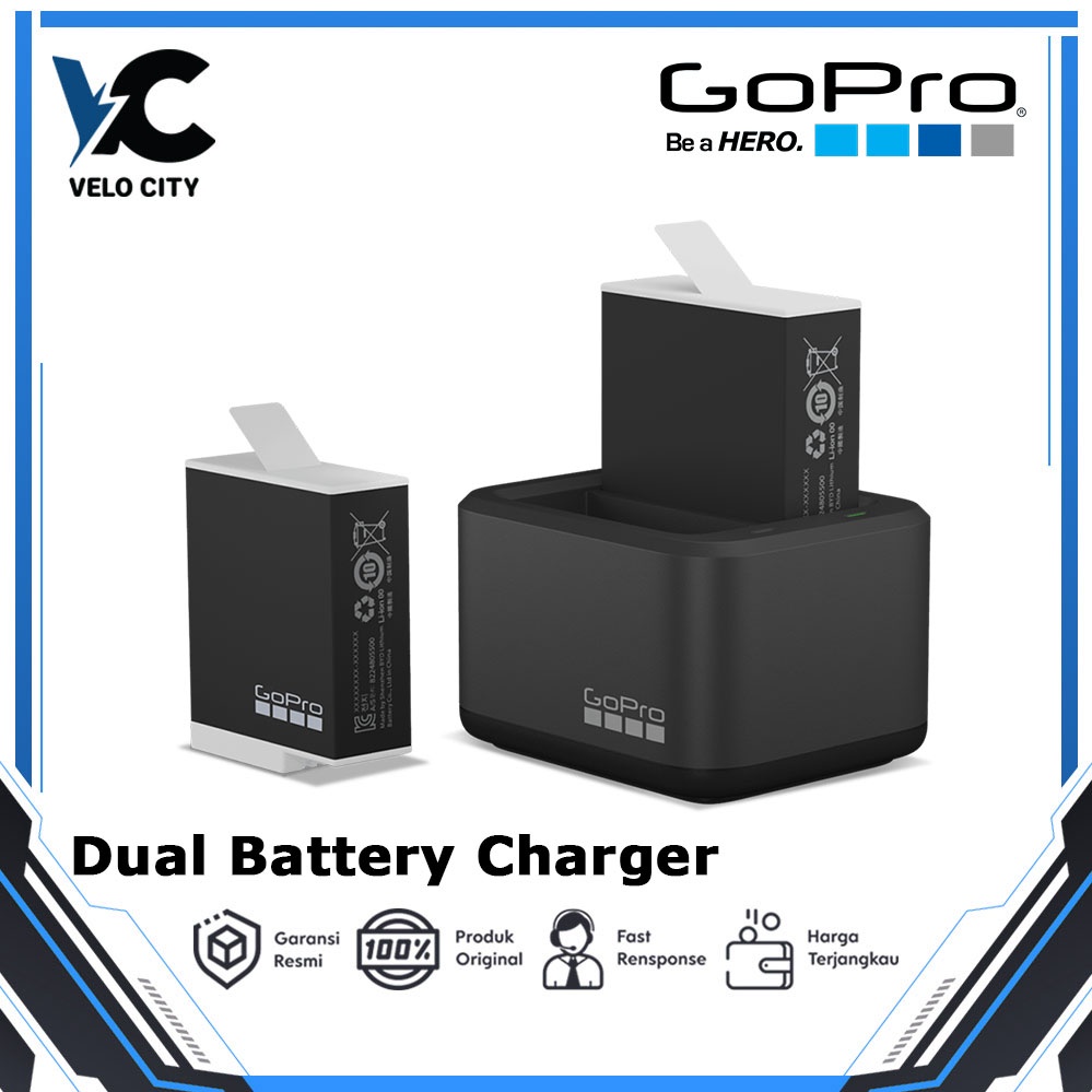 gopro dual charger + enduro battery original hero 9/10/11 hero11 black