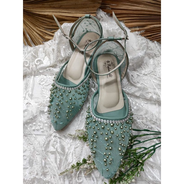 sepatu wanita rachel sage green tali 2cm tahu