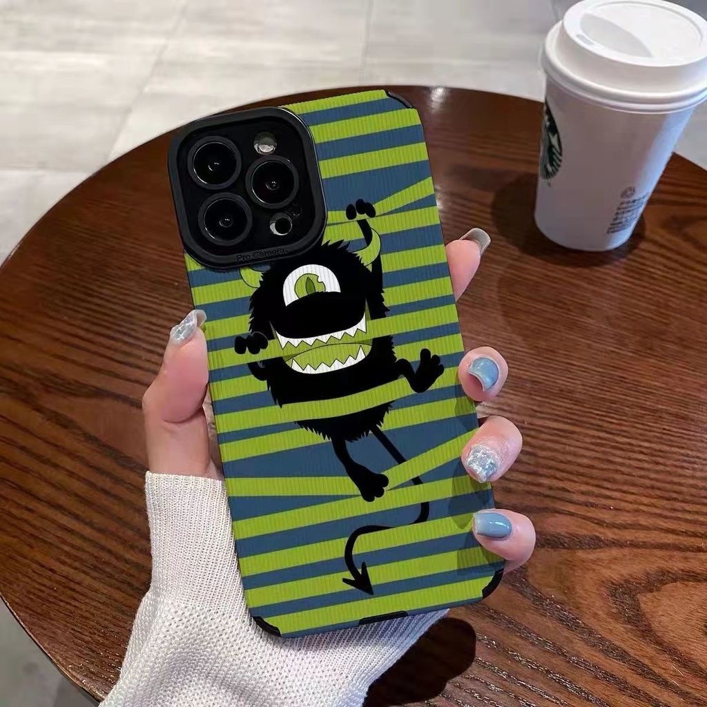 Case Desain Monster Hijau Untuk IPhone 12 13 14 11 Pro Max X Xs Max Xr Qqszsz