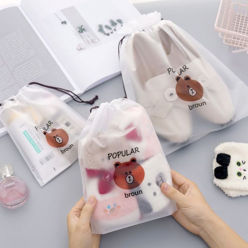 Pouch Kecil Transparan Motif Karakter Tas Serut Travel