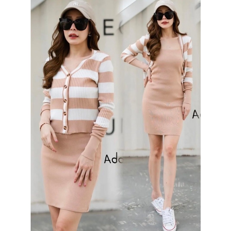 Dress Halay + Cardi - Mini Dress Wanita Terbaru - Dress Rajut Perempuan - Casual Dress