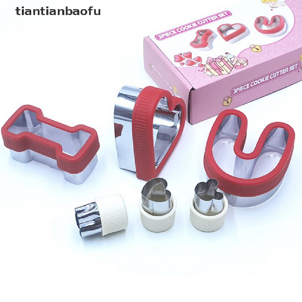 6pcs / Set Cetakan Pemotong Roti Sandwich Bahan Stainless Steel Desain I LOVE YOU