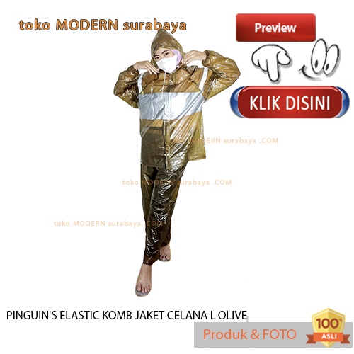 Jas Hujan dewasa jaket celana karet PVC murah PINGUIN'S ELASTIC KOMB