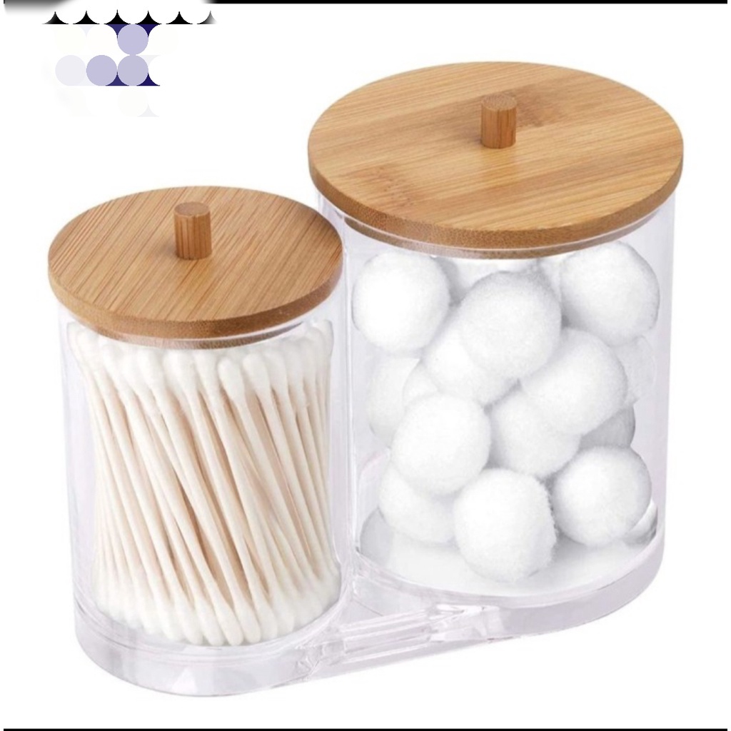 Nama Deptstore - Kotak Penyimpanan kapas Cotton bud 2 in 1 dengan penutup kayu