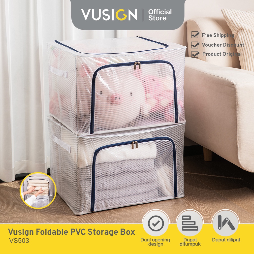 Vusign Foldable PVC Storage Box / Tempat Penyimpanan Pakaian Plastik Jaring  Dapat Dilipat VS503
