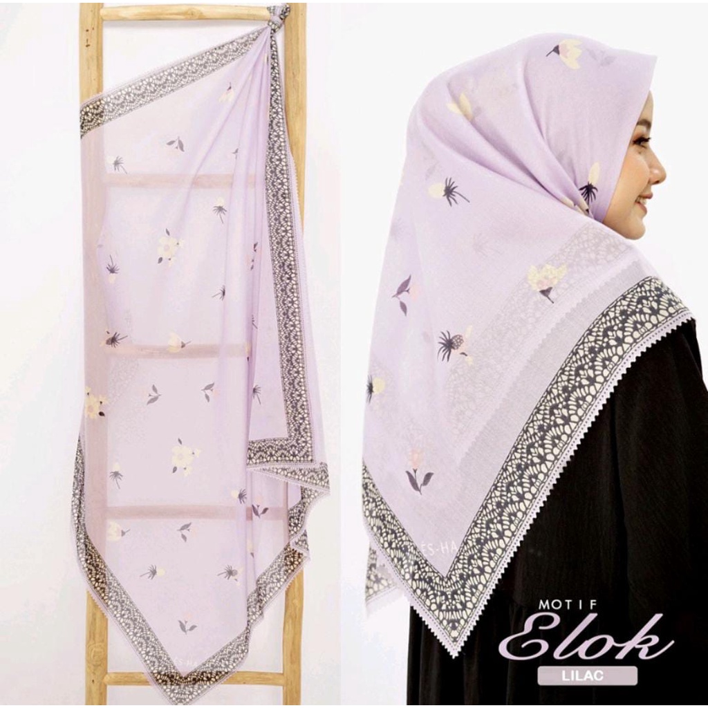Segi empat Denai Hijab Voal Denay Segi empat motif printing premium hijab MOTIF ELOK LILAC