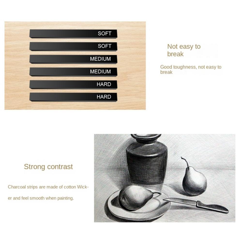 Lanfy Compressed Carbon Bar 2B 4B 6B 6pcs/Set Menggambar Siswa Artis Sketsa Carbon Pen