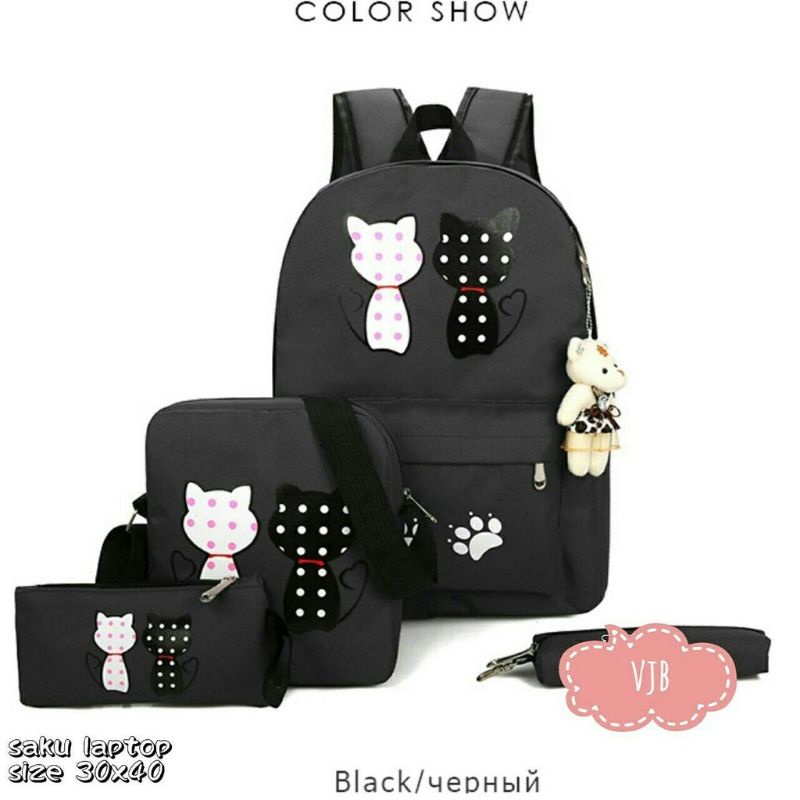 Medan Termurah KD052 (Dapat semua 4in1) Korean style Tas ransel sekolah 4in1 Bagpack anak cat cantik