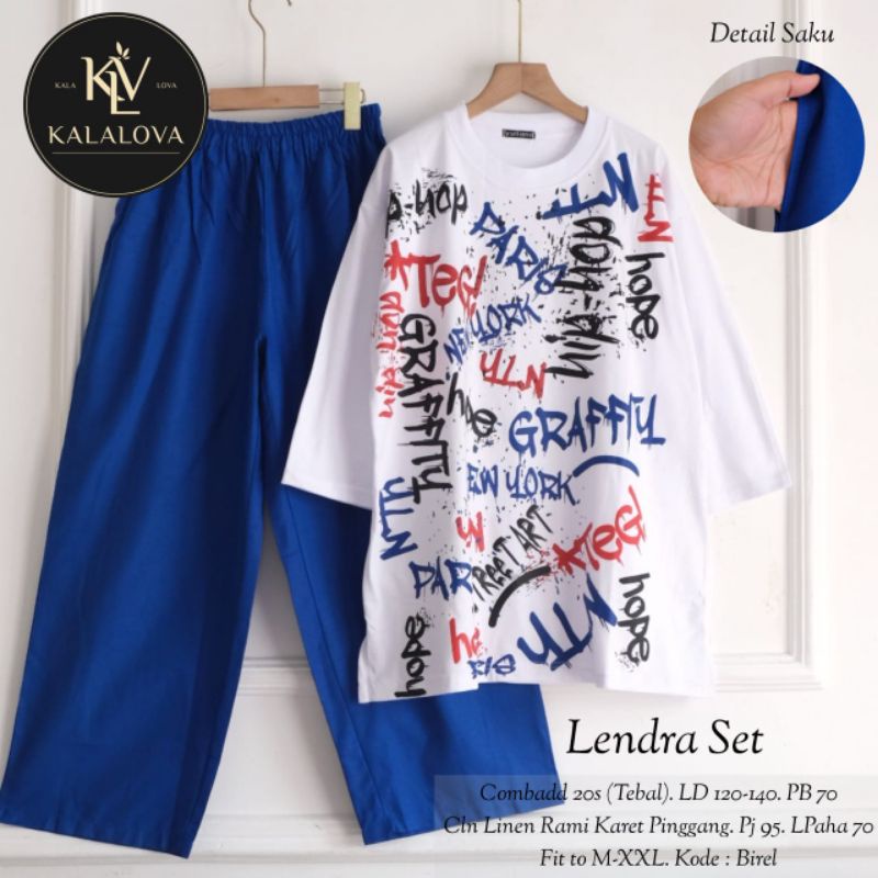 LENDRA SET BY KALALOVA | Setelan Wanita Bahan Kaos Combed Tebal Jumbo Melar LD 120-140