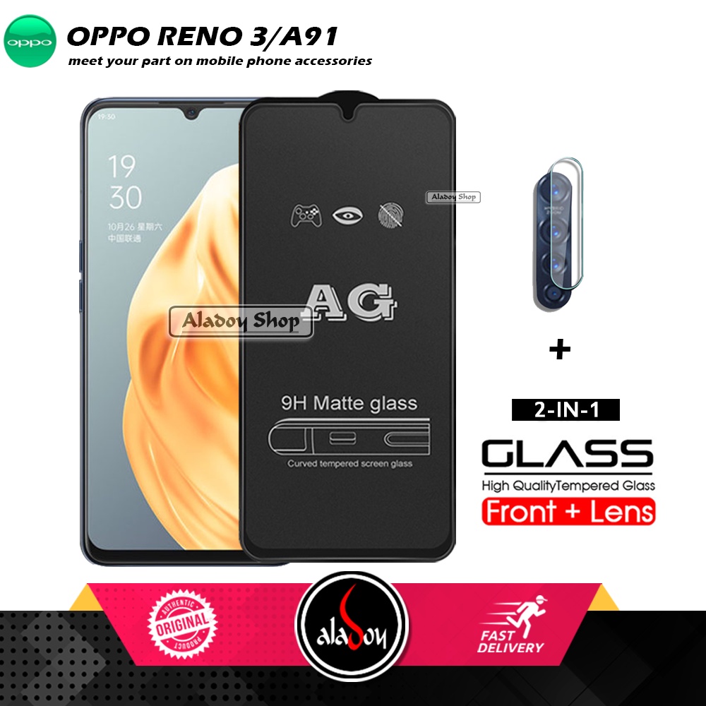 Oppo Reno 3/A91 PAKET 2IN1 Tempered Glass Matte Anti Glare Full Layar dan Tempered Glass Kamera