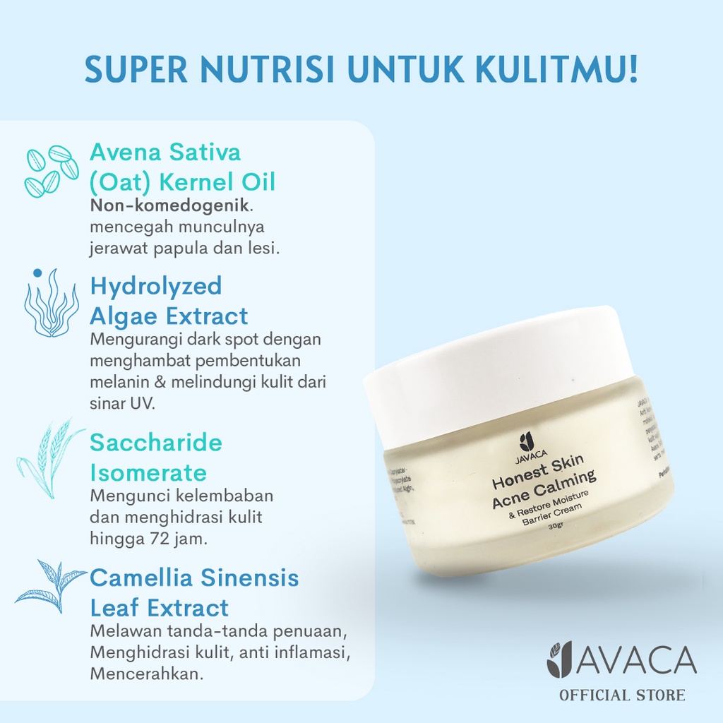 JAVACA - [BUNDLE] Honest Skin Acne Calming Restore Moisture Barrier Cream Krim kulit Berjerawat Menghaluskan Melembabkan Pori-Pori Kecil + HEADBAND Bando Rambut Cotton Lembut + MASKER Kain Halus Nyaman HALAL BPOM