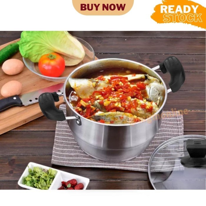 Single steamer panci kukus multiguna 26CM dgn tutup kaca Induction ok