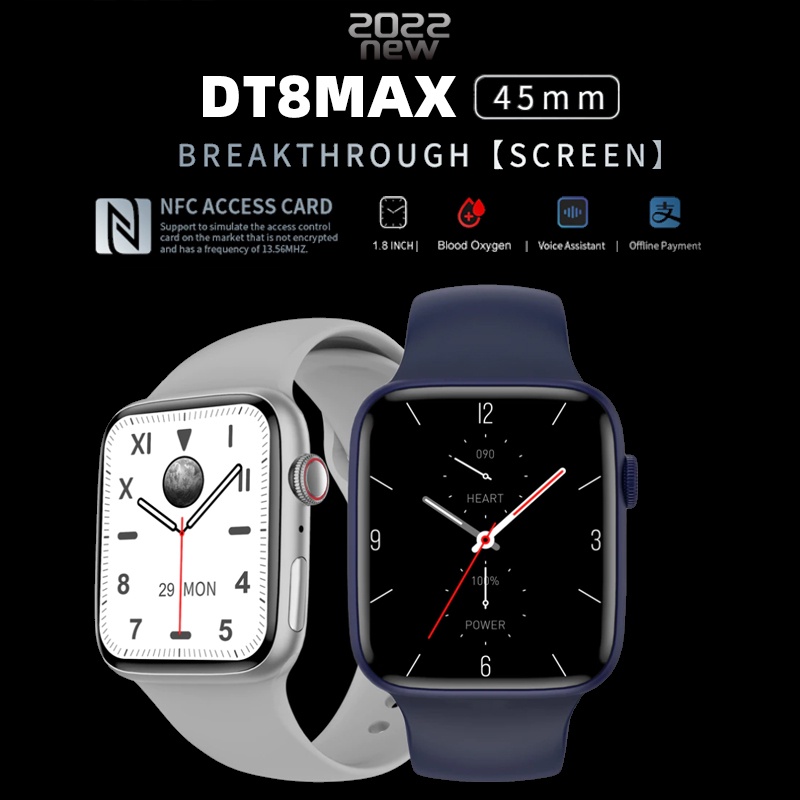 FREE BONUS ❤️ORI IWO DT8 MAX Smartwatch Original series 8 GORILLA Glass 45mm 2.0 inch Full Screen jam tangan berenang telefon NFC Fashion pria music player IPS Original DT7 Pro max DT no 1