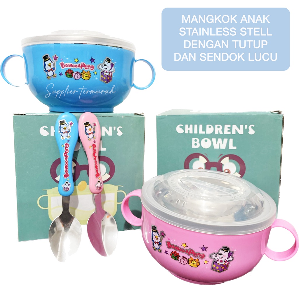 MANGKOK KARAKTER BAYI MANGKOK BAYI STAINLESS| MANGKOK ANAK FREE SENDOK DAN PENUTUP| MANGKO SERBAGUNA