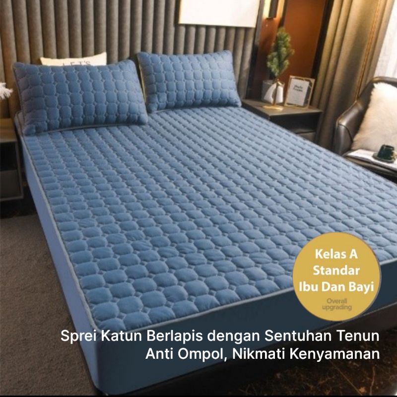 Sprei Sultan Waterproof anti ompol anti tahan air Warna polos rajut textured tekstur jahitan rajut size 180x200 160x200 120x200 200x200 90x200 Seprei Adem full Karet keliling fitted anti geser