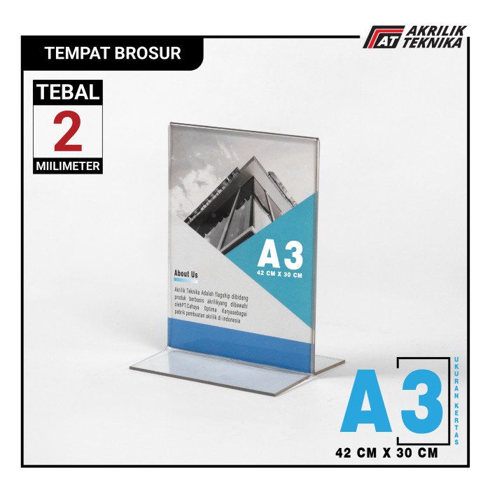 

Rak Tempat Brosur / Tent Holder / Tent Card Akrilik Display 2 Sisi A3