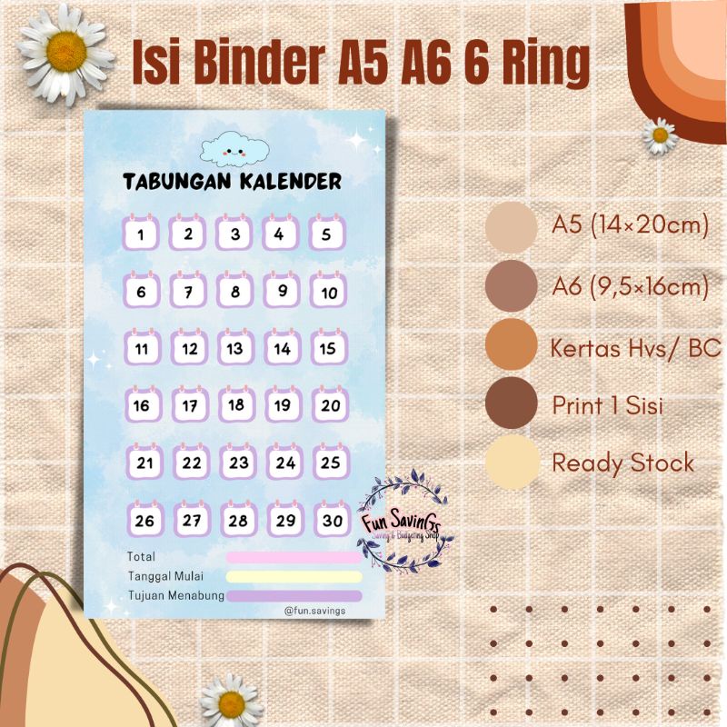 

[FUN] Isi Binder A5 A6 6 Ring | Tabungan Kalender