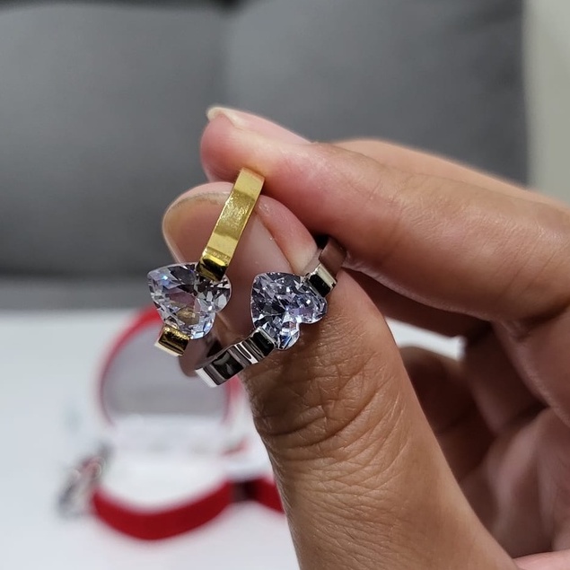 CINCIN HATI DIAMOND LOVE TITANIUM TUNANGAN CINCIN NIKAH PREMIUM WANITA CINCIN ELEGAN