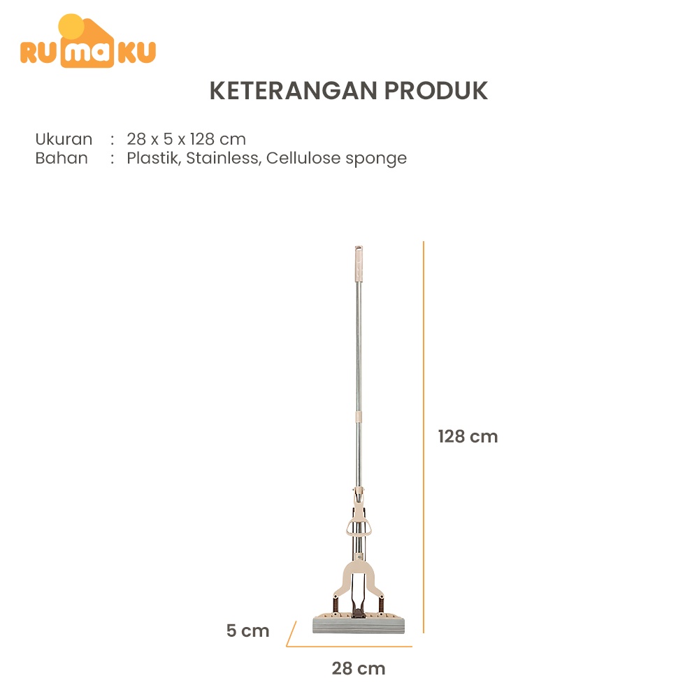 Rumaku Alat Pel Lantai Spons Ultra Mop Spongy Brown - Pel Lantai Karet Tarik Peras