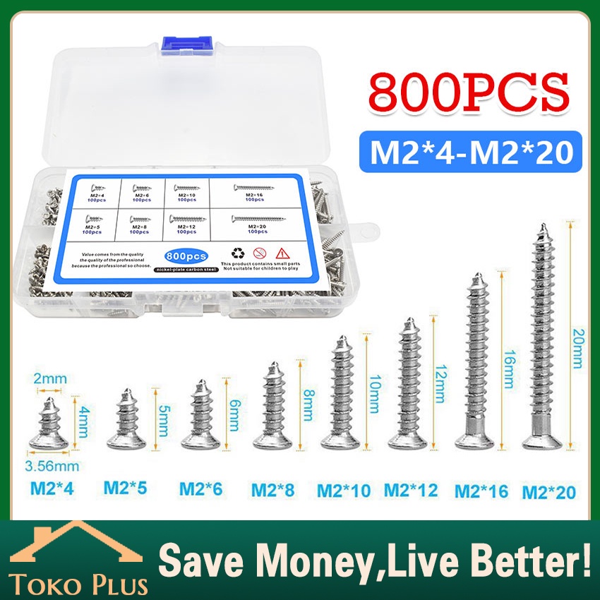 800Pcs Sekrup Transistor Final Panjang 4mm-12mm Sekrup Skrup FAB Sekrup Tapping Baut Mur Screw JF