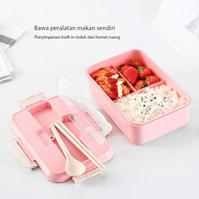 kotak bekal set jerami lunch box set 1000ml anti tumpah