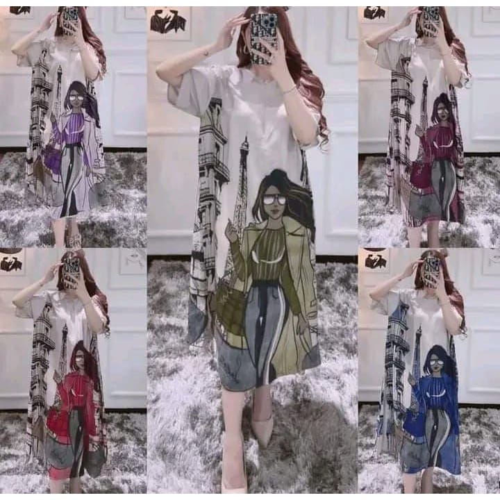 Dress Shofia Viral Motif Printing Daster Rayon Arab Jumbo Daster Emblem