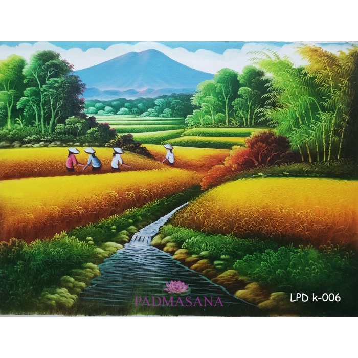 Lukisan Pemandangan Alam Sawah Padi Sungai LPD k-006