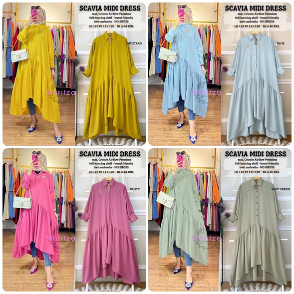 SCAVIA MIDI DRESS / 27.6 / BAHAN CRINCLE AIRFLOW PREMIUM / LD 110 CM / ALLSIZE JUMBO / MARITZA