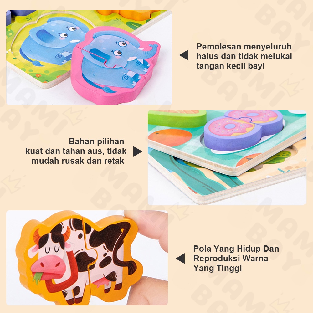 Mamibayi Puzzle kayu 3d Mainan hewan 2 in 1/wooden toys