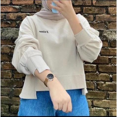 AIME BORDIER SWEATER CREWNECK WANITA OVERSIZE BAHAN FLEECE