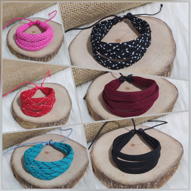 Gelang Tali Warna 3 Rangkap Cerah Pipih