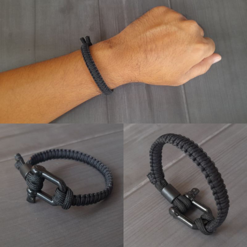 Gelang Shackle U hitam gelang paracord adjustable buckle D Gelang Pria Keren Cowok Laki Tali Paracord 4mm Survival Bracelet Nautical