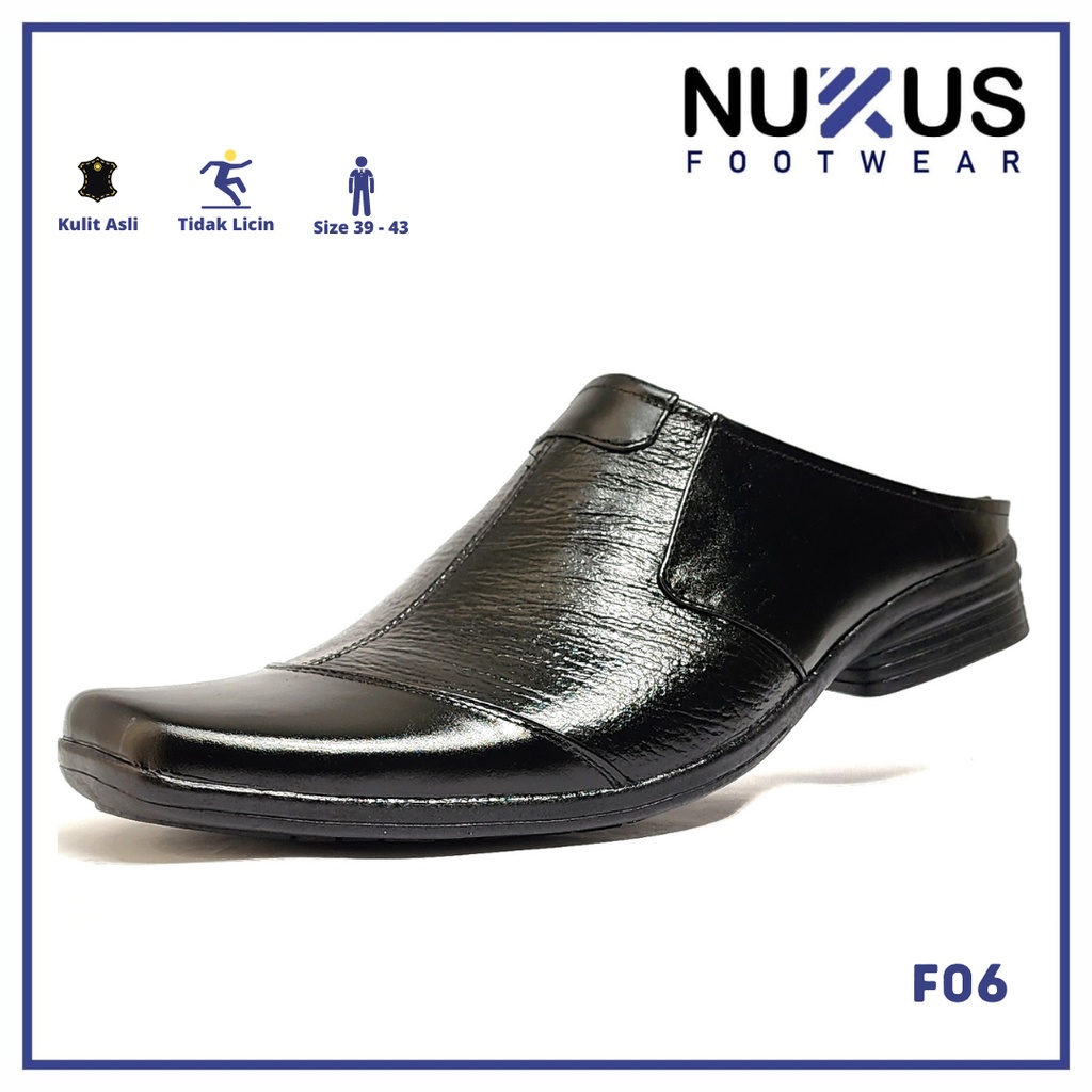 Nukus Sepatu Sandal Selop Pria Kulit Asli Hitam - SL F06