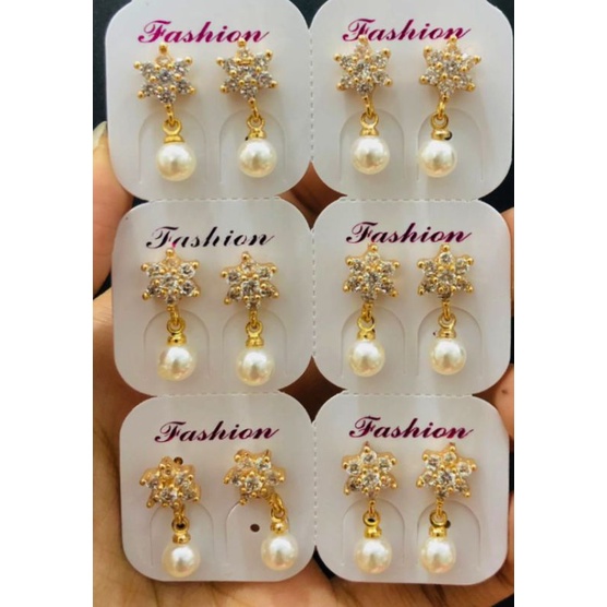 RA164. Grosir 6 pasang Anting xuping wanita lapis emas dgn mata zircon model tusuk