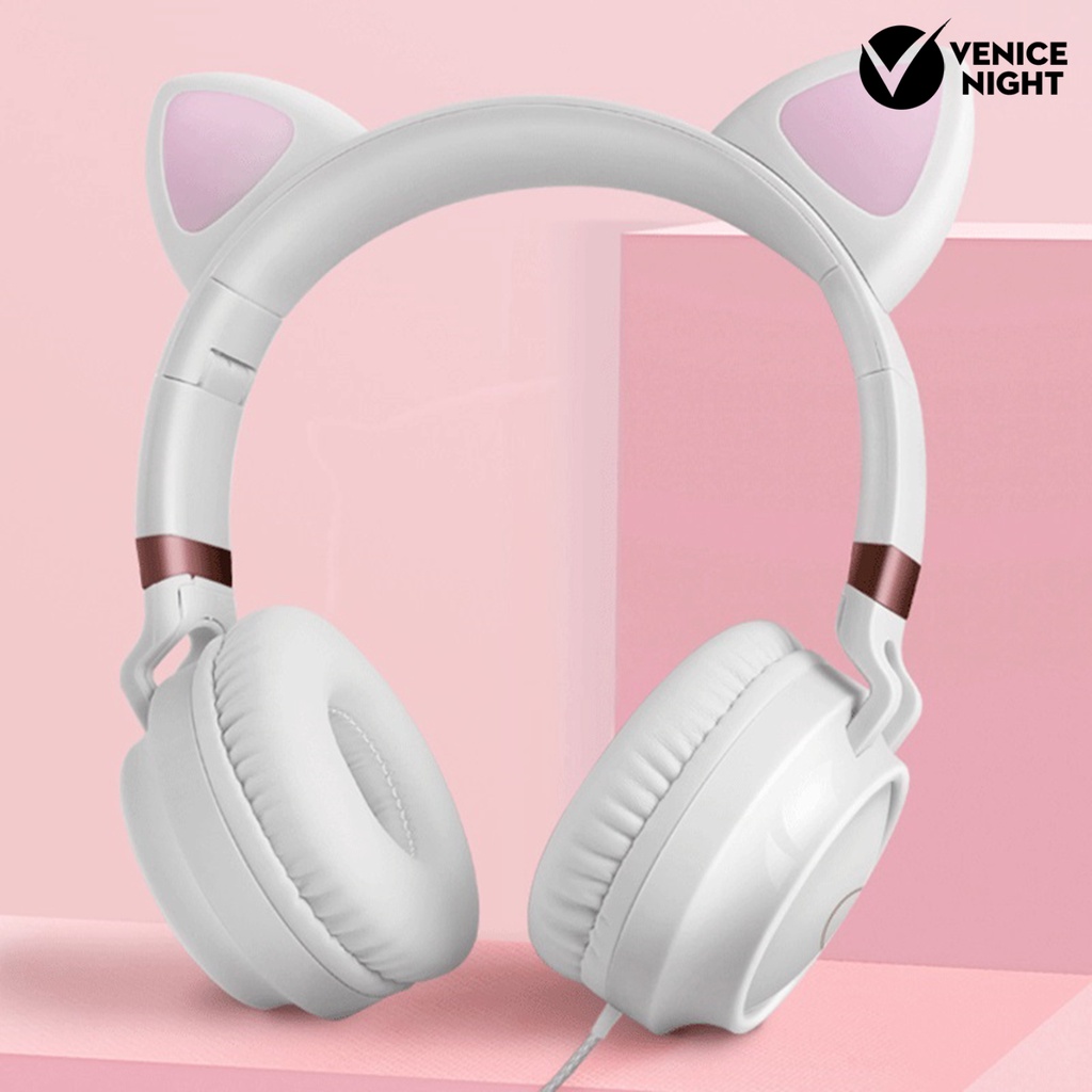 (VNEP) (Berkabel) EP28 Headphone Mega Bass Foldable Cats Ear Shape 3.5mm Headset Gaming untuk Kelas Online