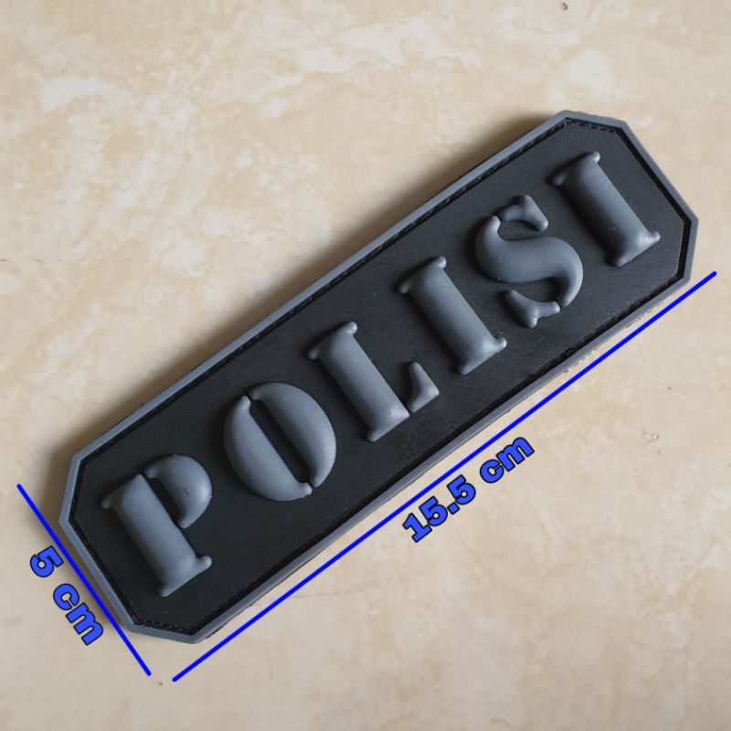 patch rubber logo pvc tulisan polisi 3d timbul / police / polri / tempelan emblem karet velcro