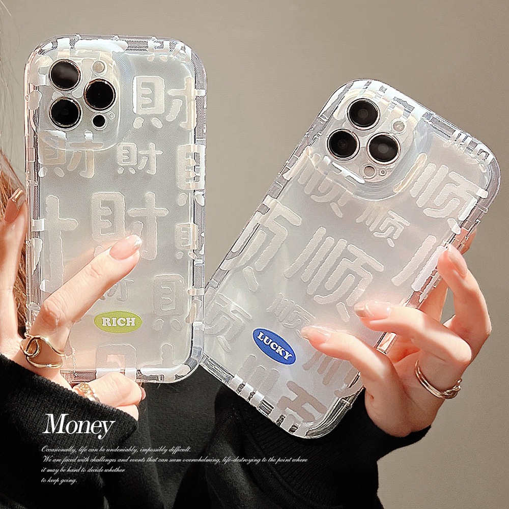 Ins Casing Iphone 14 11 12 13 PRO MAX Full Screen Transparan Motif Tulisan Good Luck