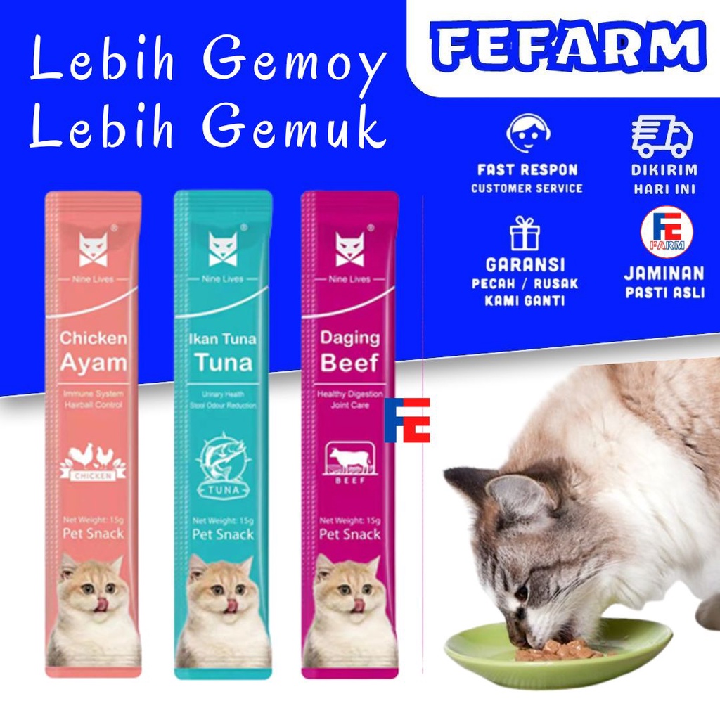 Snack Kucing Nine Lives Creamy Treats 1 Stick Setara Peien Meo Creamy &amp; Bio Creamy FEFARM