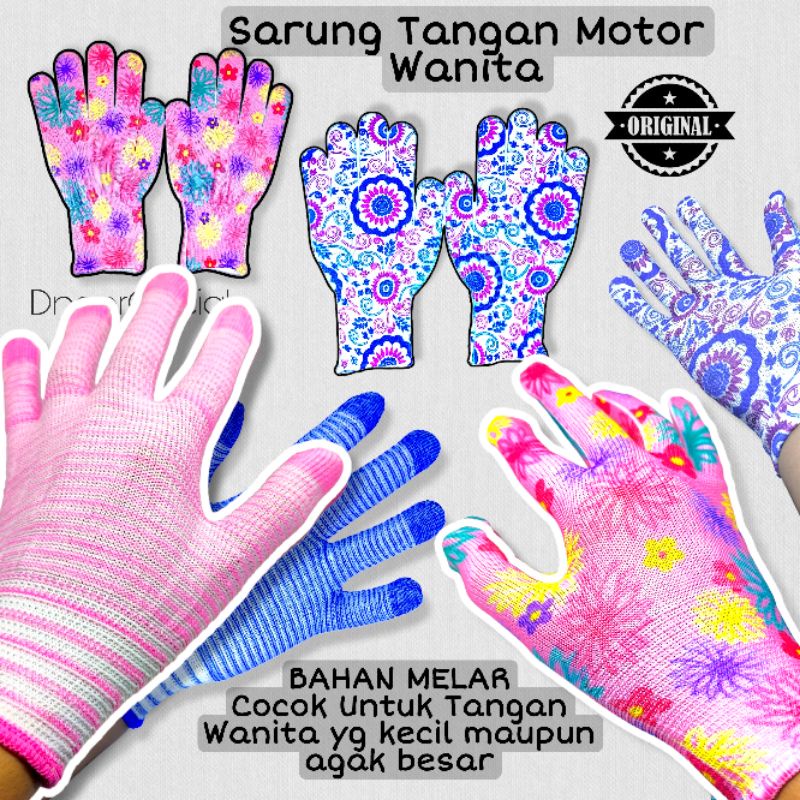 Sarung Tangan Motor Wanita Motif Import Cantik Lembut Melar Pas ditangan Strech modis