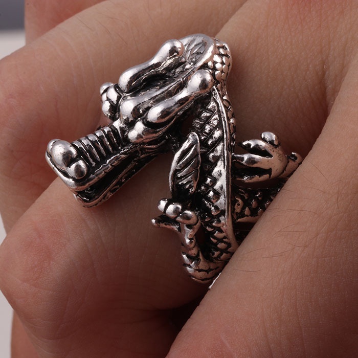 Cincin Desain Kepala Naga Gaya Vintage national Untuk Pria