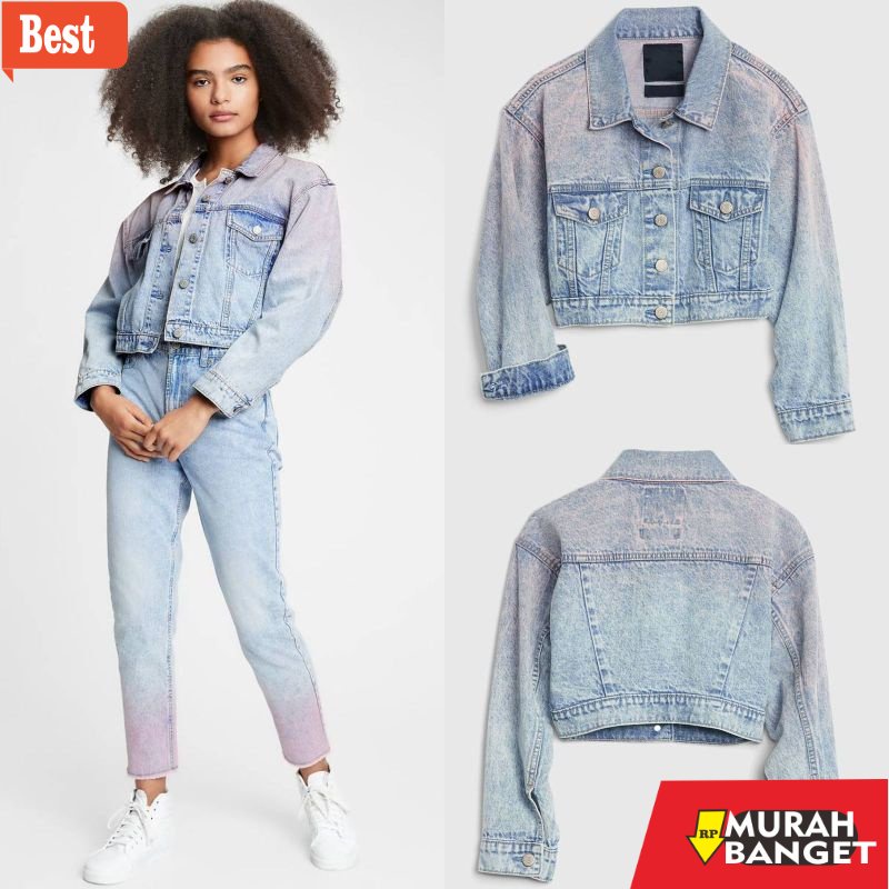 jaket hijaber Gap cropped jacket denim (gradasi)