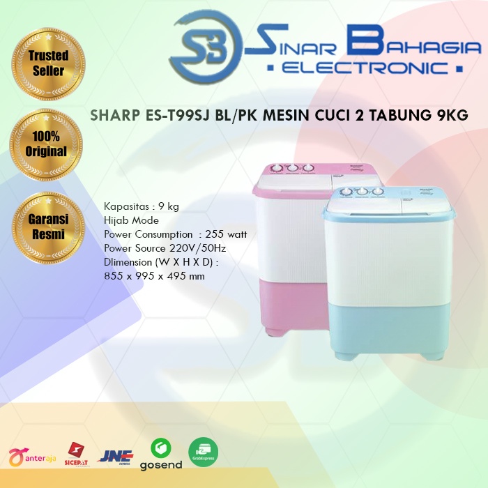 SHARP ES-T99SJ BL/PK MESIN CUCI 2 TABUNG 9KG ( NEW) KHUSUS BANDUNG)