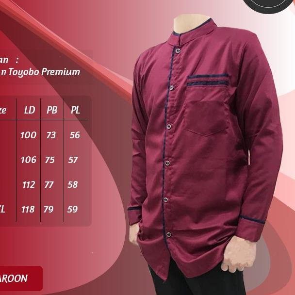 koko lengan panjang/koko pria/baju muslim pria/koko hadroh/koko lc - maroon, M