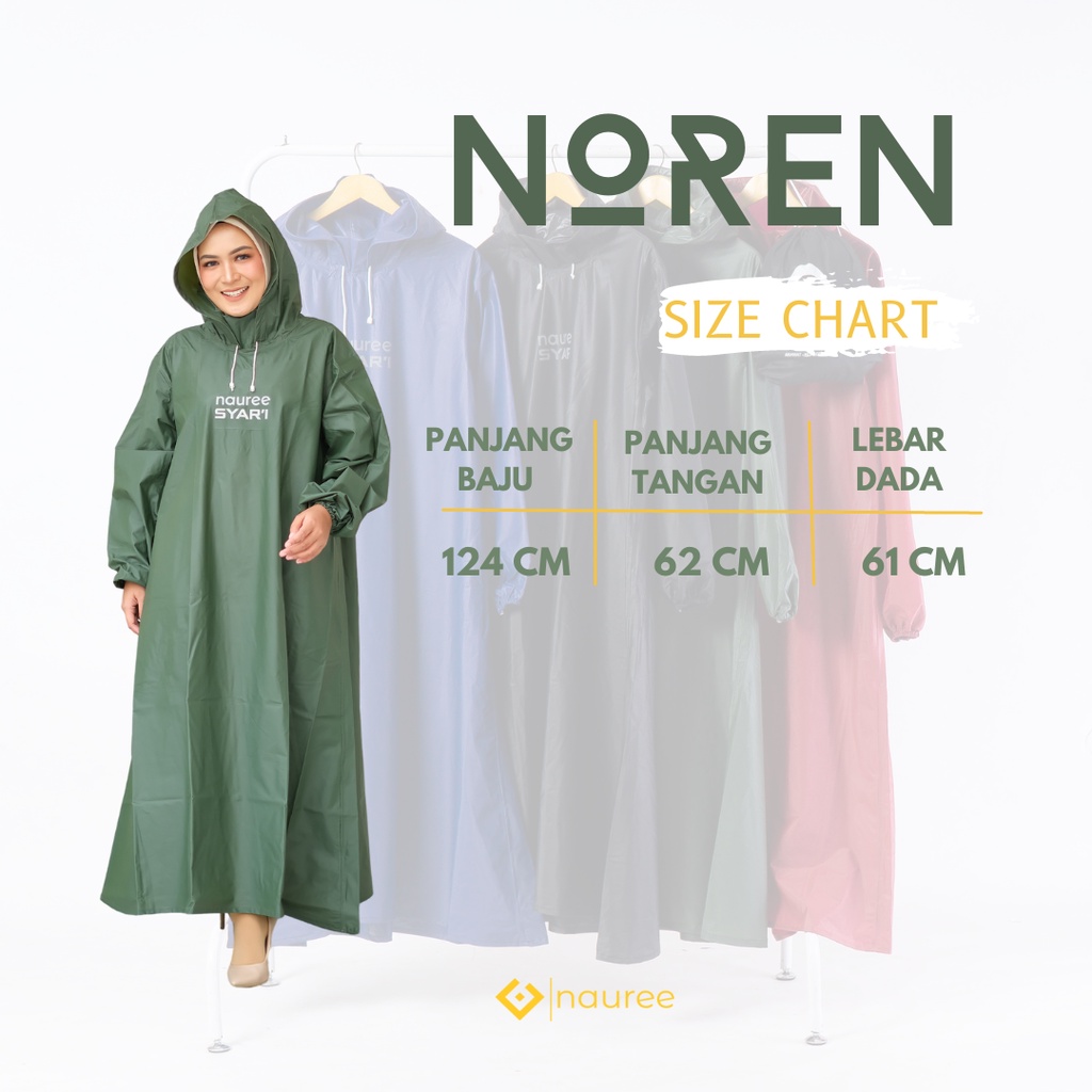 Nauree - Jas Hujan Noren Muslimah dewasa | Gamis anti rembes | Wanita Shar'i / Syari | hijaber aman dengan bahan pvc 025 yg fleksible serta waterproof Full Seal hot press disetiap sambungan jahitan | bisa COD mudah dibawa simpel saat berkendara aman