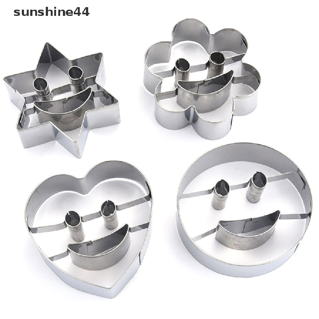 Sunshine 4pcs / set Cetakan Kue / Biskuit / Fondant Bentuk Smiley Bahan Stainless Steel