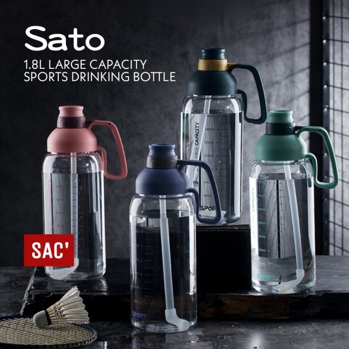 Sato 1.8L Sports Water Bottle Botol Air Minum Sedotan Bpa-Free Tumbler