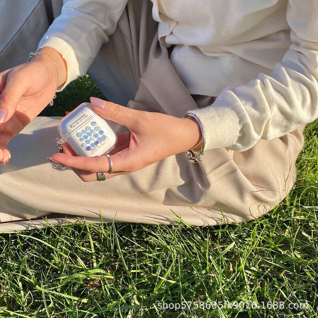 Case Transparan Motif Titik Biru Gradasi Dengan Liontin Untuk Airpods 1 2 3 Pro 3 INPODS 12 I12