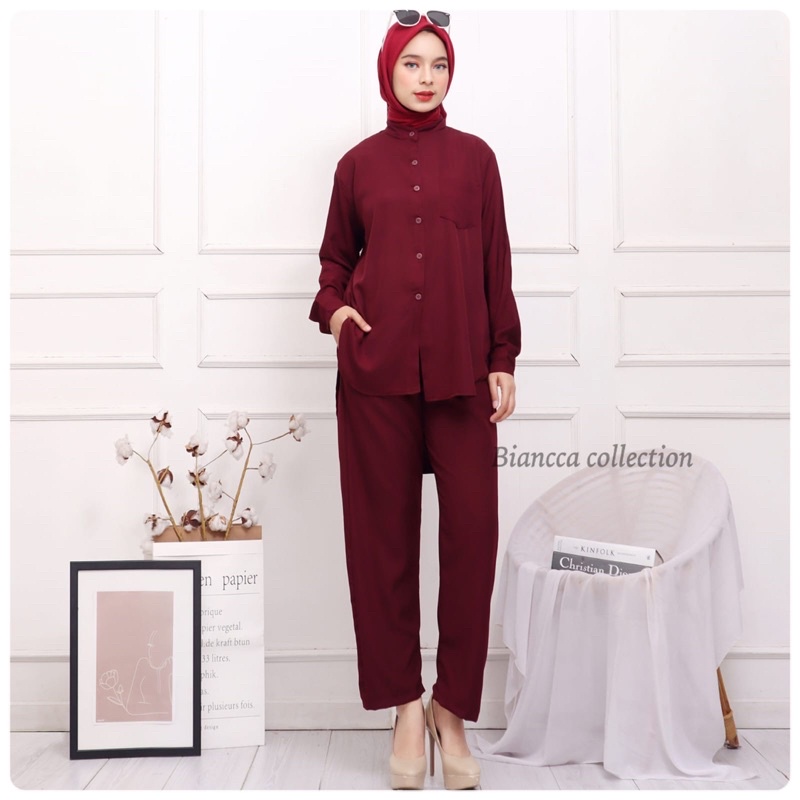 LUNA SETCEL ONESET KEMEJA BASIC SETELAN BASIC SETCEL POLOS MUSLIM SETCEL KERAH SHANGHAI