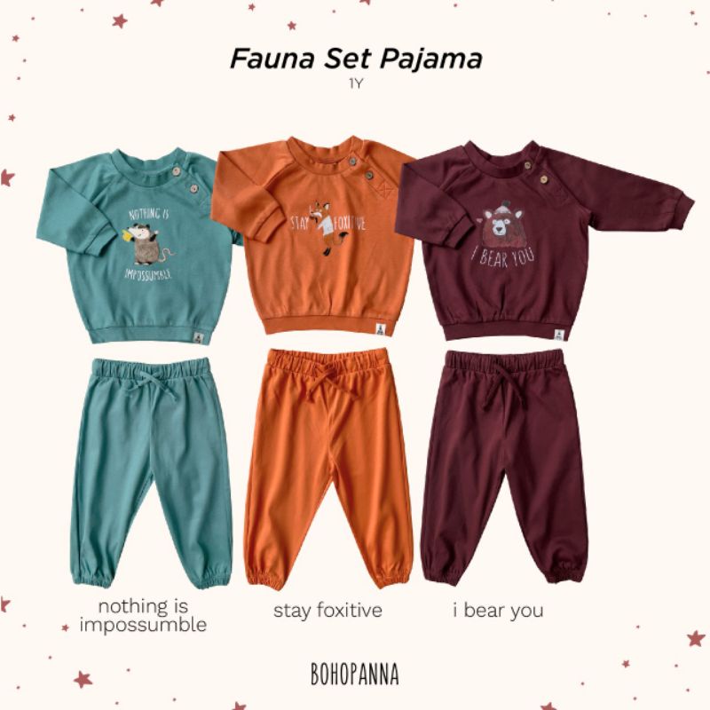 BOHOPANNA FAUNA SET PAJAMA / fauna set piyama / piyama anak