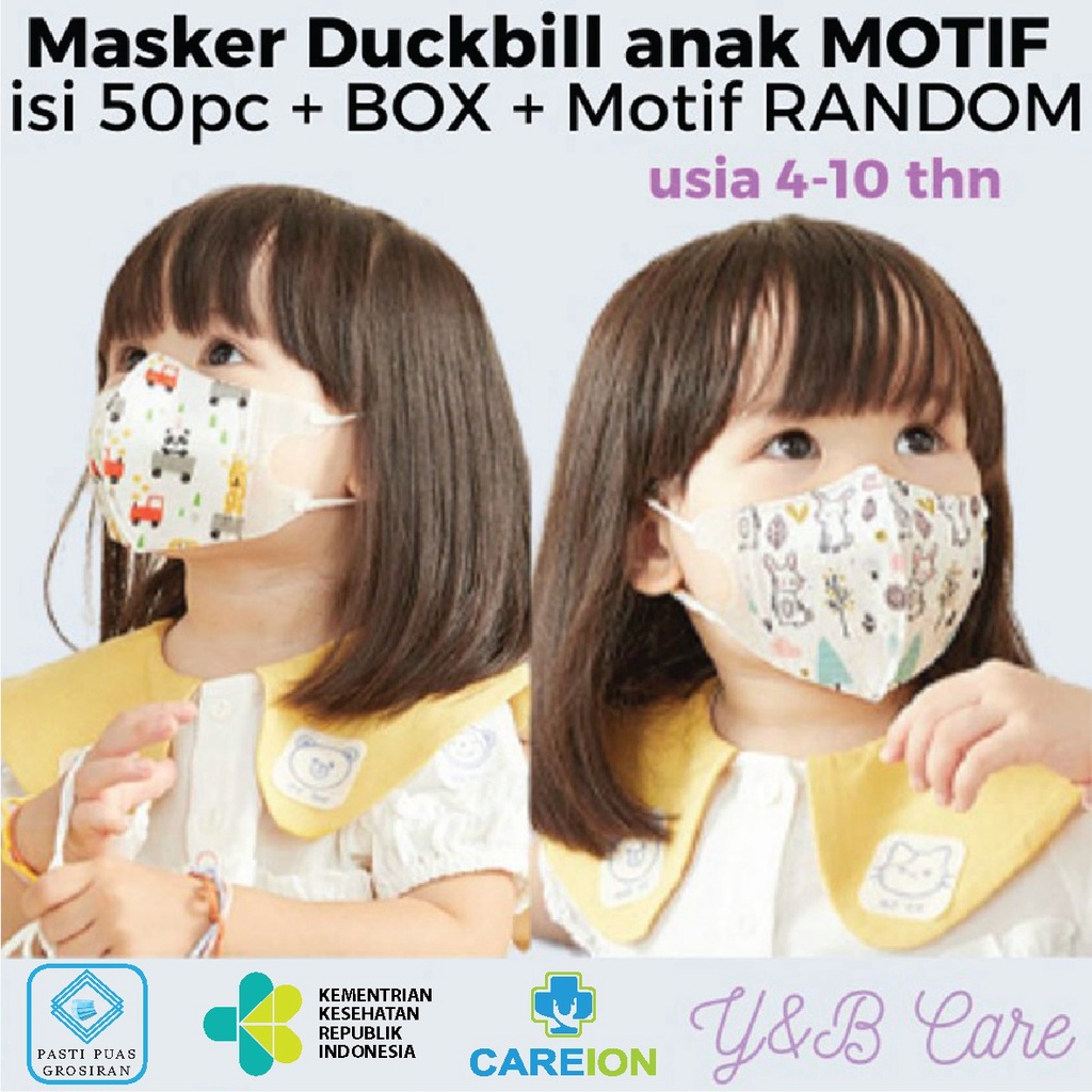 Masker Duckbill Anak isi 50pcs MOTIF Gambar 3ply